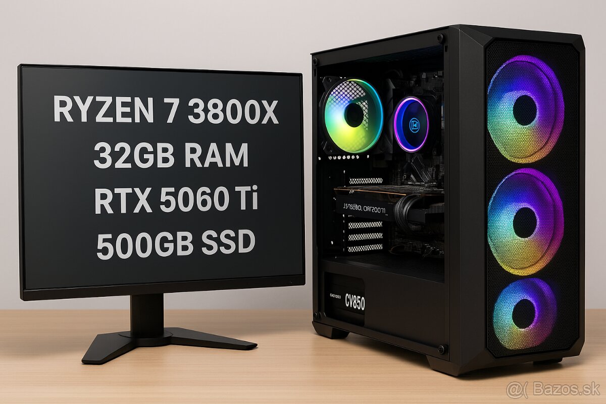 🔥 Herný tichý výkonný PC-RTX 5060 Ti/32GB DDR4 RGB/R7-3800X