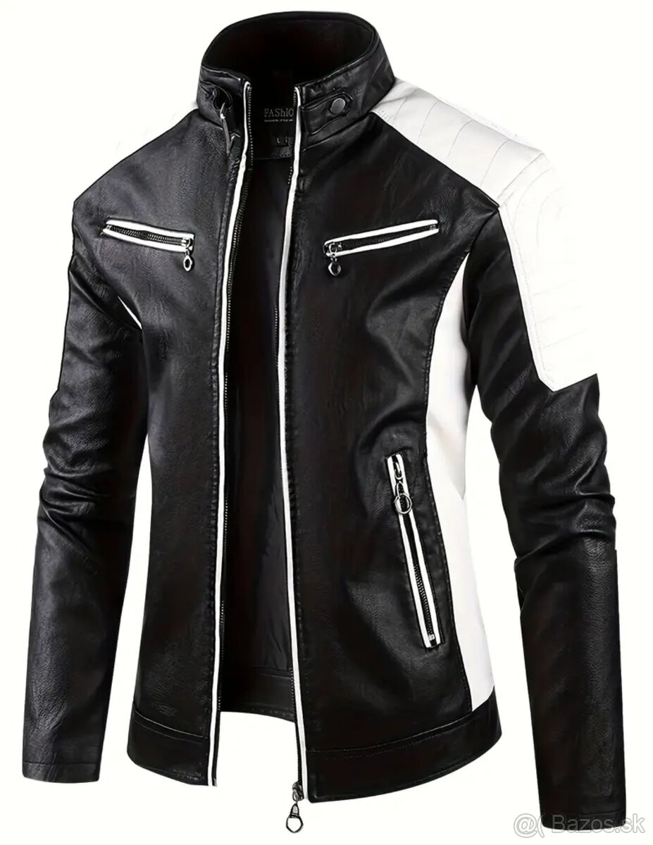 Predám koženú bundu na moto čierno biela