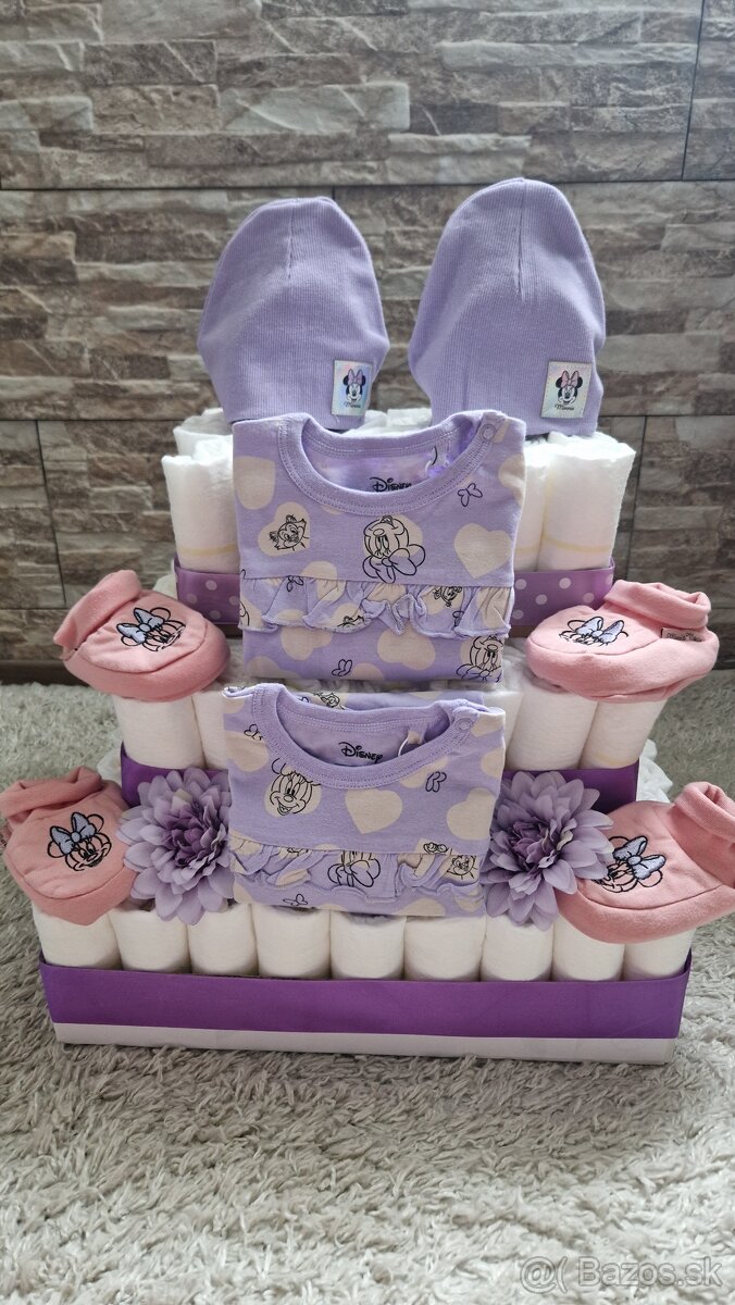 Plienková torta pre dvojičky Minnie Mouse