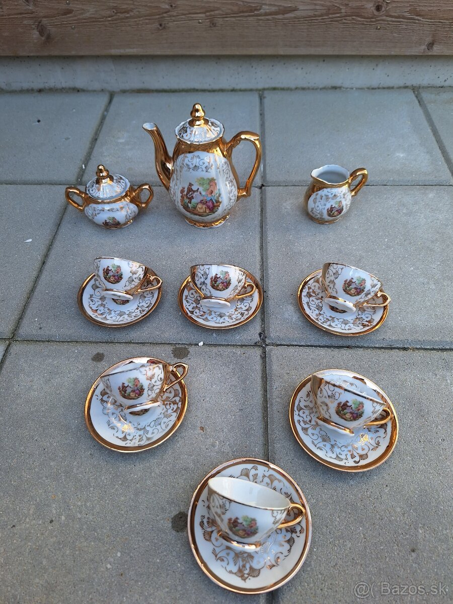 Pozlátená 24 karatovym zlatom cajova suprava