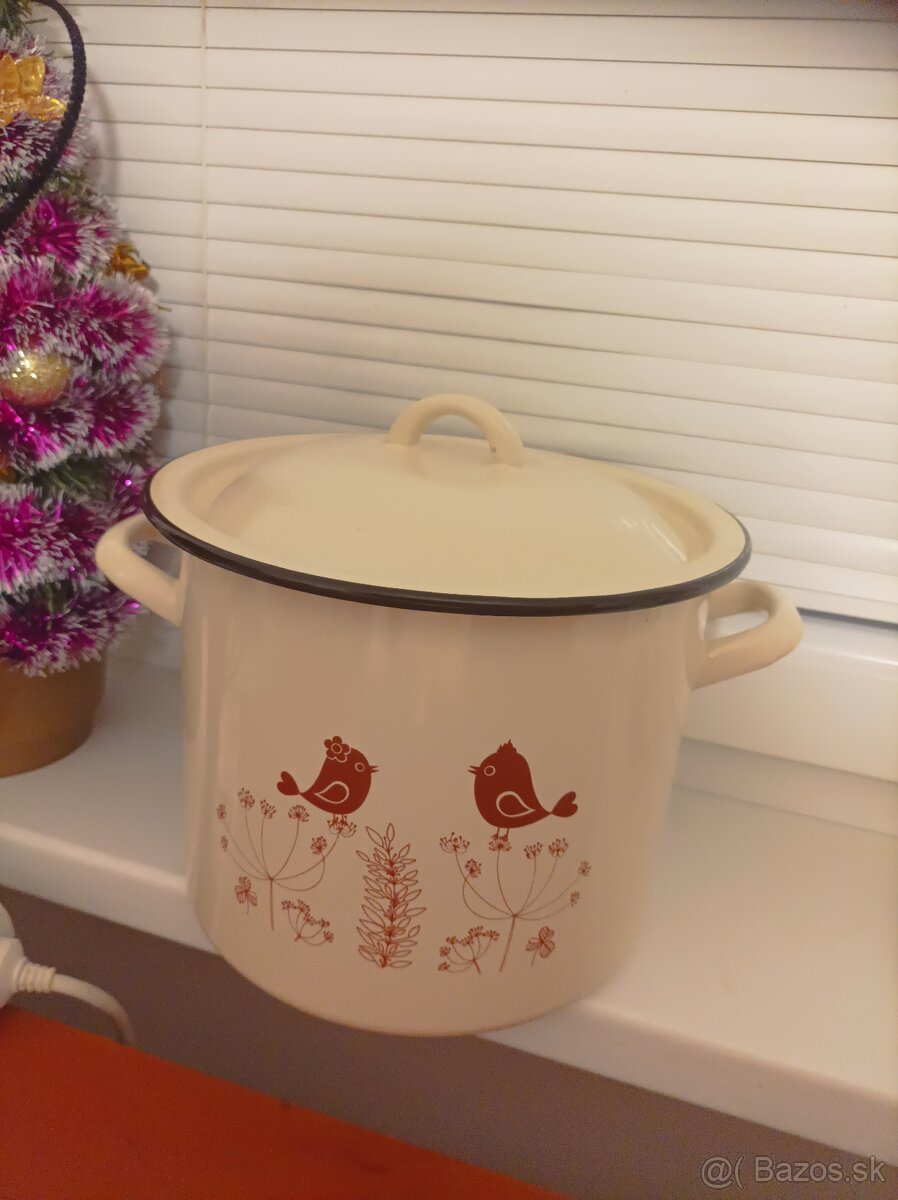 Hrniec smalt + pokr. 21cm/6L dekor Vtáčik KLC