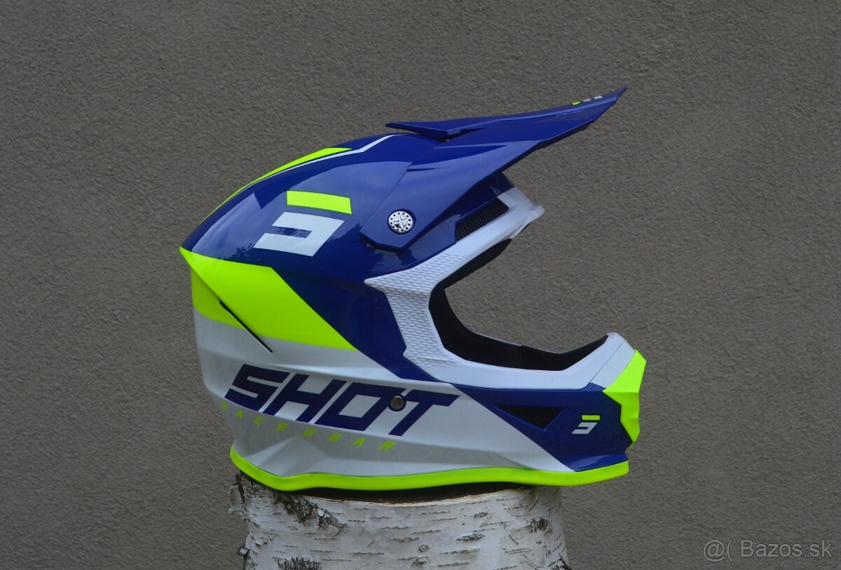 prilba helma okulare shot modrá žltá