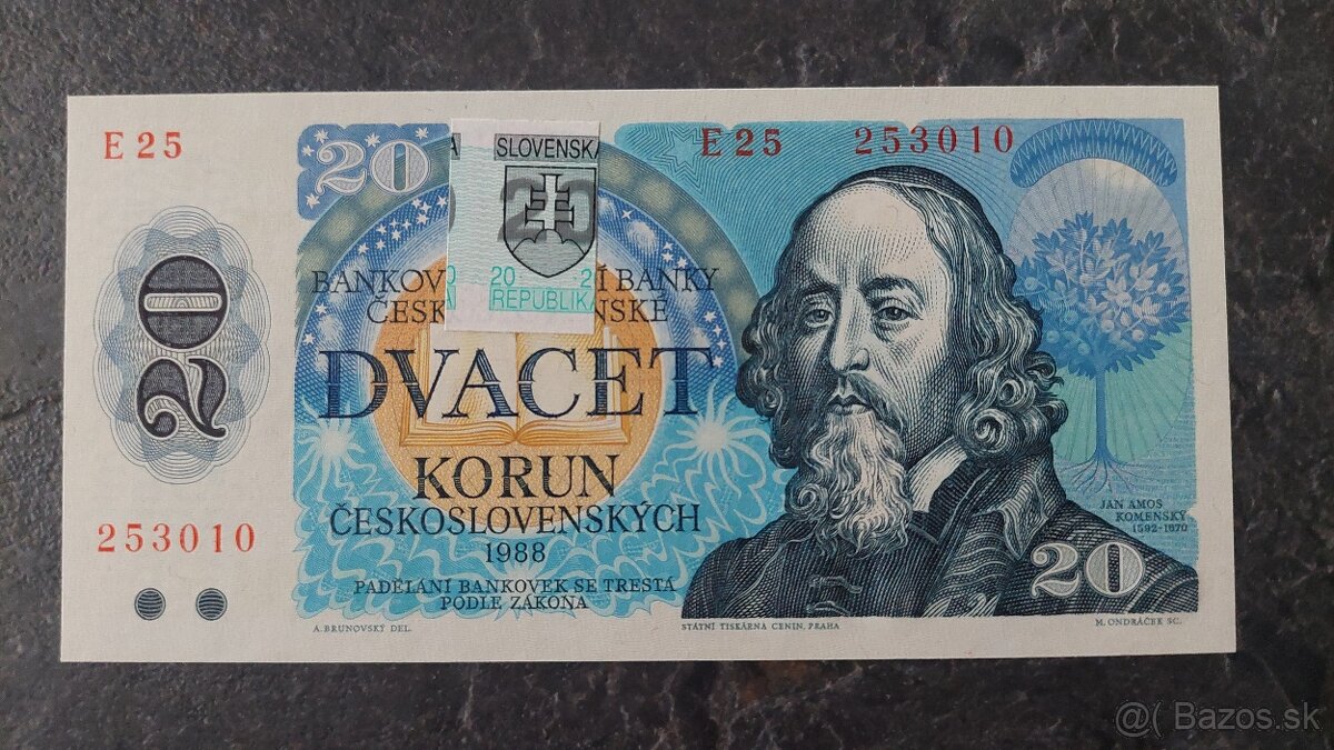 20 Kčs 1988 + SK kolok, stav N (UNC)