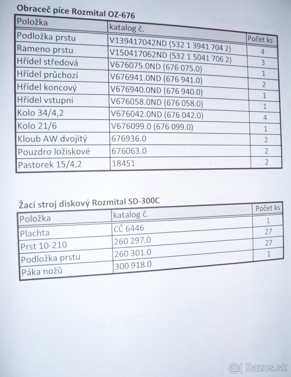 ND na obraceč OZ-676 a SD-300C