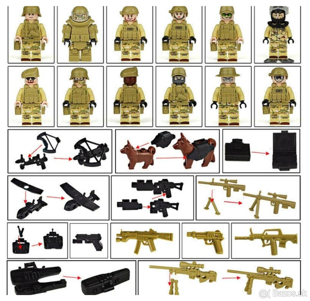 Rôzne sety vojakov (8ks) 1 + doplnky - typ lego
