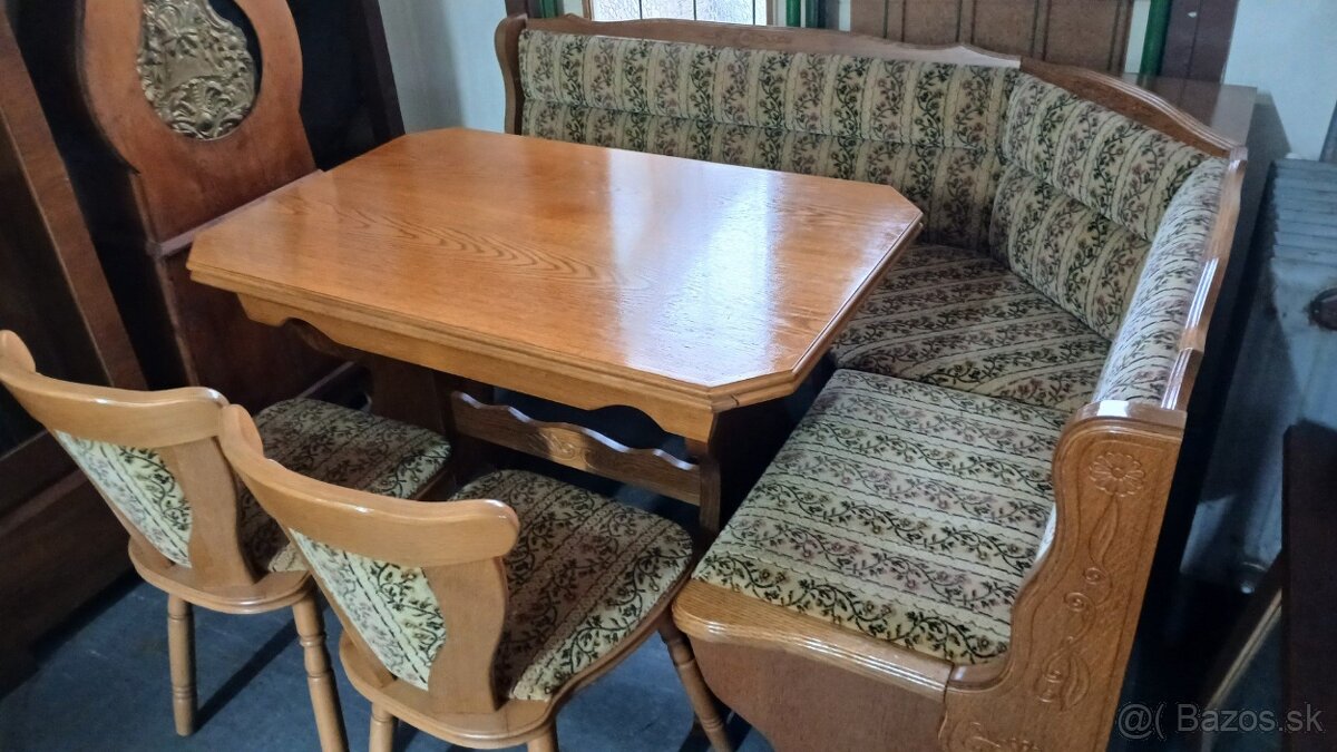 Rustikálna rohová lavica+2stoličky+rozkl.stôl