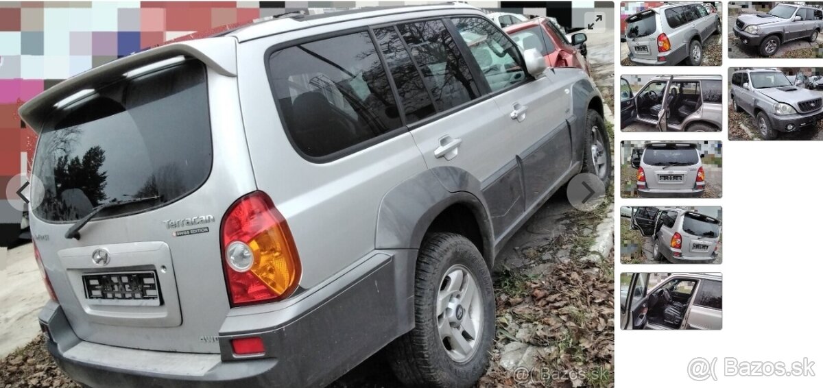 Hyundai Terracan 2.9 CRdi 2003 predám MOTOR J3, DVERE, TRYSK