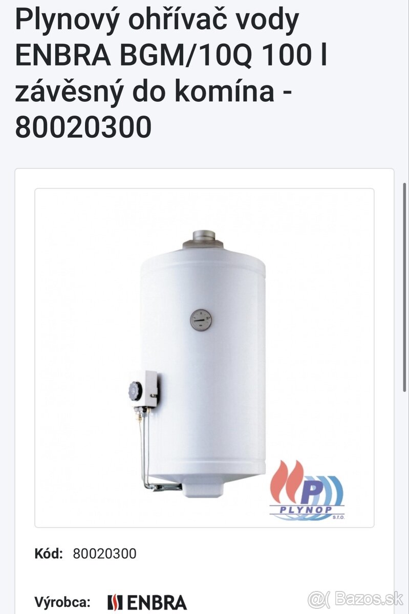 Plynovy ohrievač vody ENBRA BGM/10Q 100 l