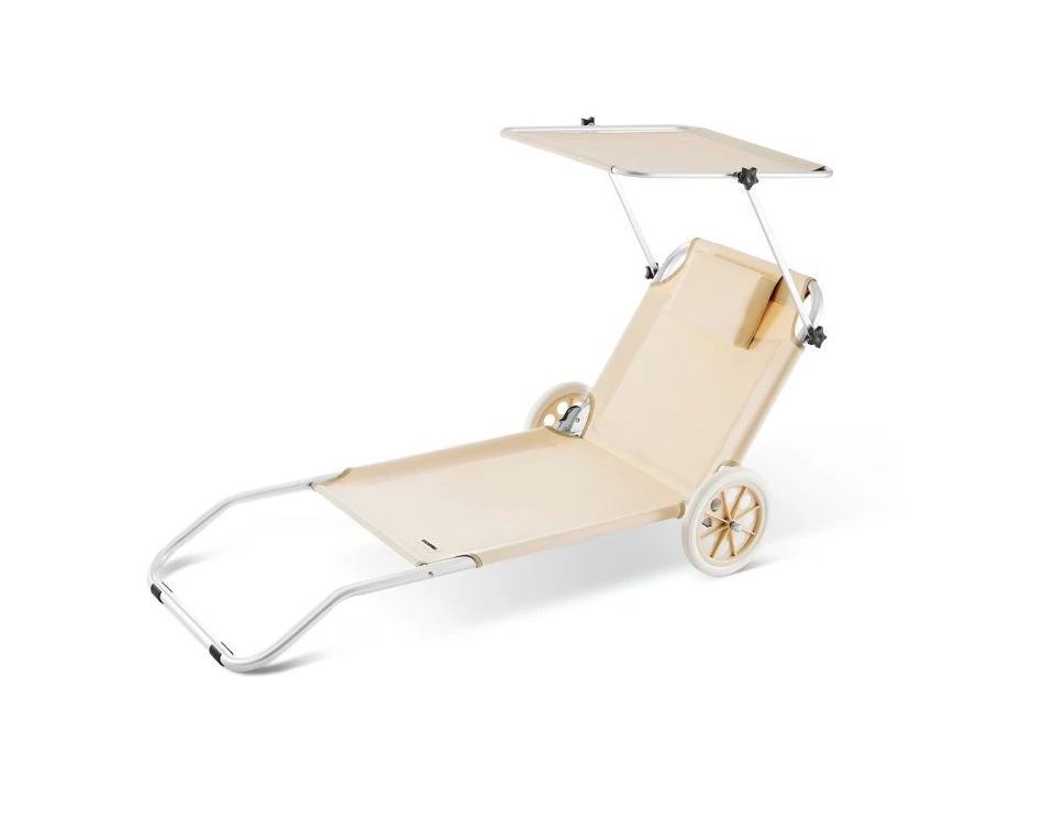 Hliníkové záhradné lehátko s kolieskami modré a béžové