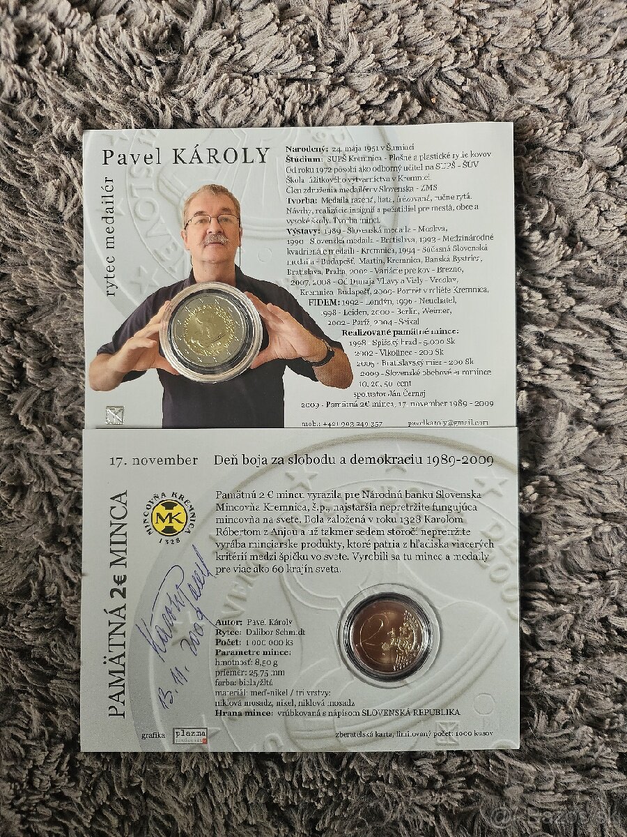 2€ pamätná minca 2009 s podpisom