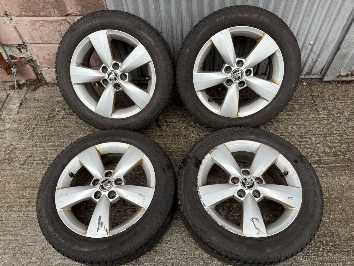 15" Elektrony SKODA 5x100 so zimnymi pneu 185/60 R15