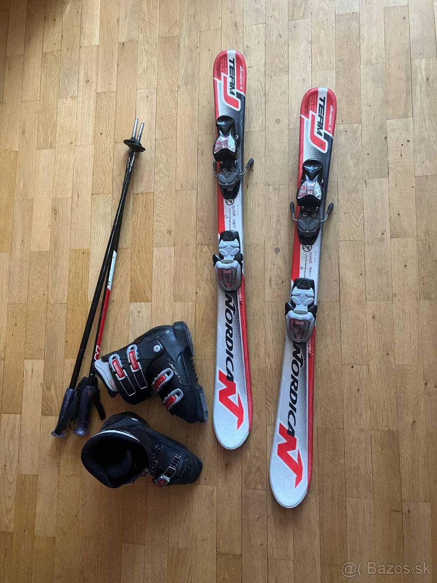 Detské lyže Nordica 100cm, paličky, lyžiarky