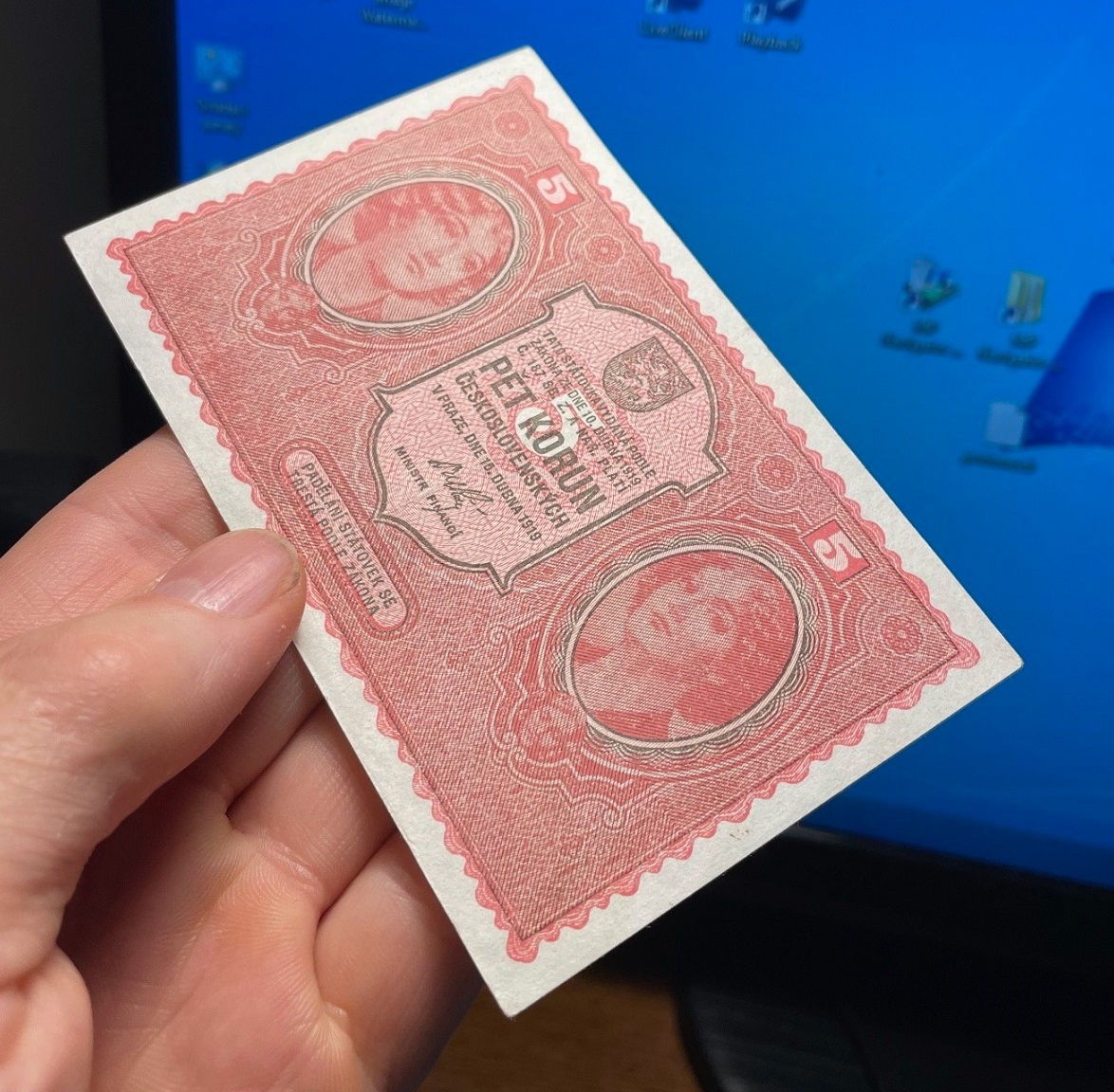 Staré bankovky 5 korun 1919 velmi pěkný stav 1