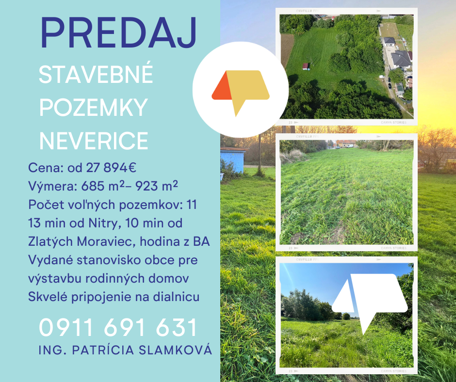Predaj stavebné pozemky Neverice- rôzne veľkosti pozemkov