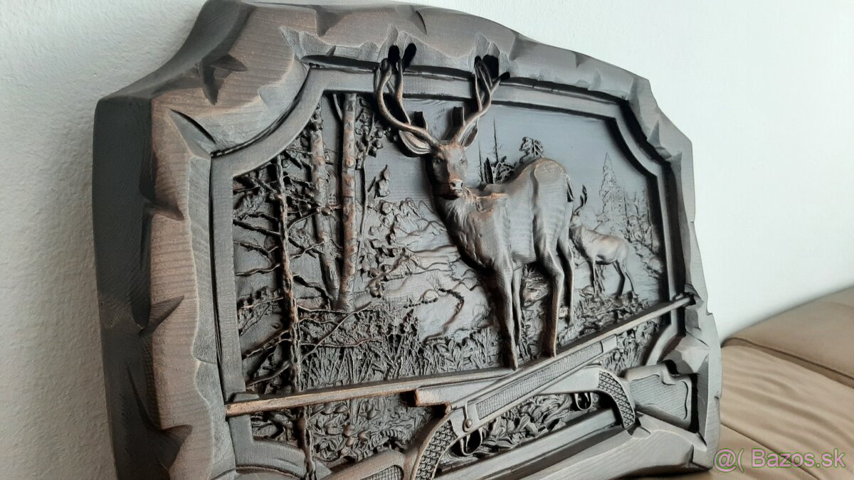 Drevený obraz 52×34cm.hr.4.cm Poľovnicke motivy
