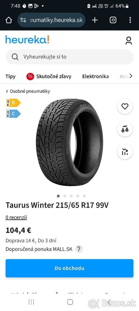 TAURUS ZIMNÉ 215 65 r17. 4xpneu