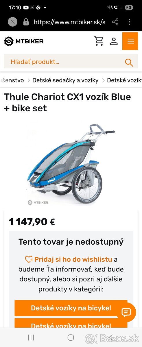 Thule Chariot CX1 vozík Blue + bike set