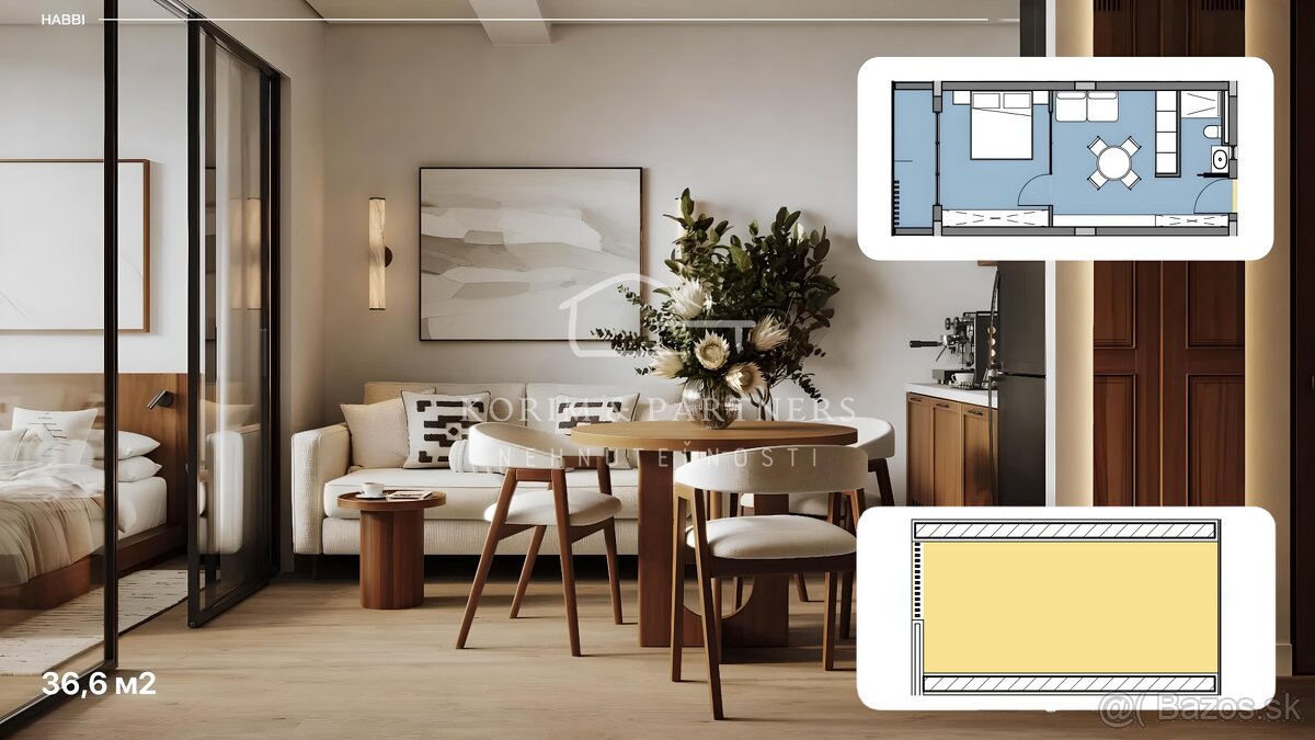 2 izbový apartmán s rozlohou s terasou na streche od 34,9 + 