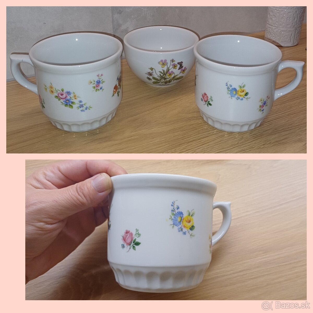 Porcelánové hrnčeky kvietkované, Bohemia