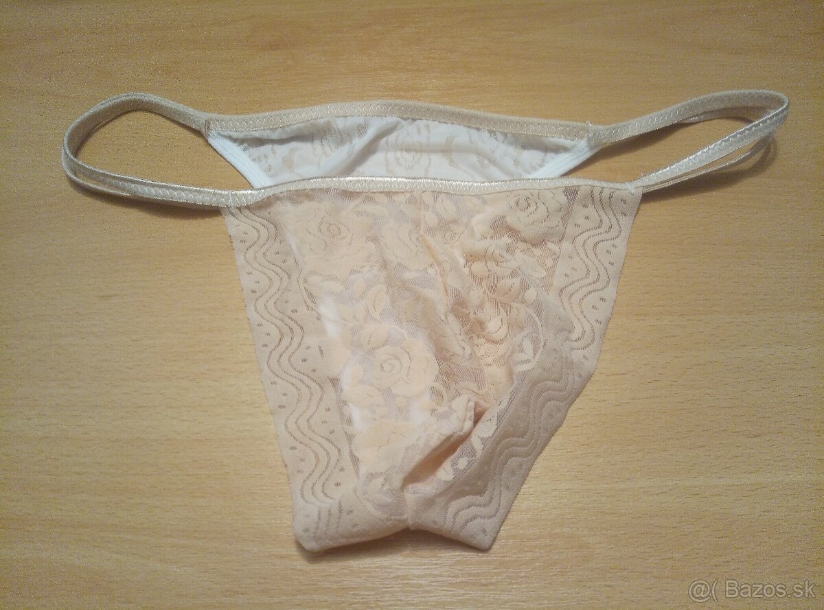 Pánské béžové krajkové tanga