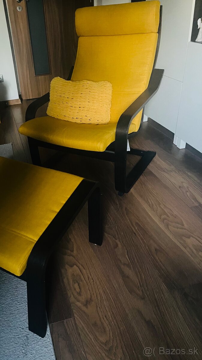 POÄNG Kreslo, čiernohnedá/Skiftebo žltá