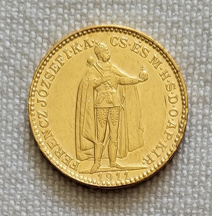 Zlatá uhorská 20 koruna FJI, 1911 kb, najnižšia emisia