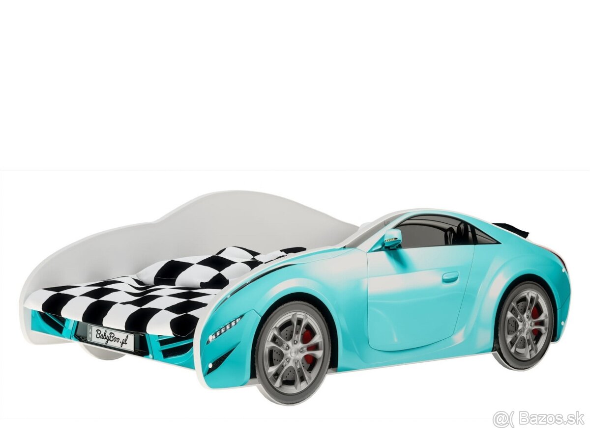 Detská autoposteľ 140x70 modrá+ matrac