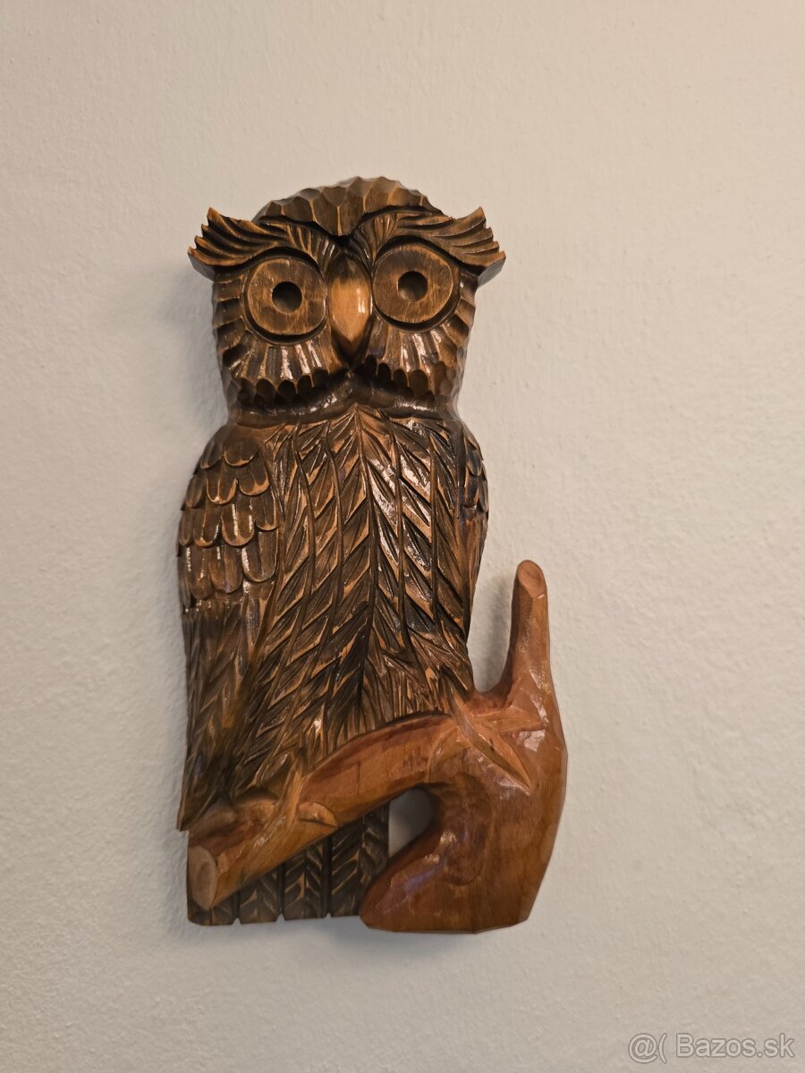 Drevená nástenná socha - sova