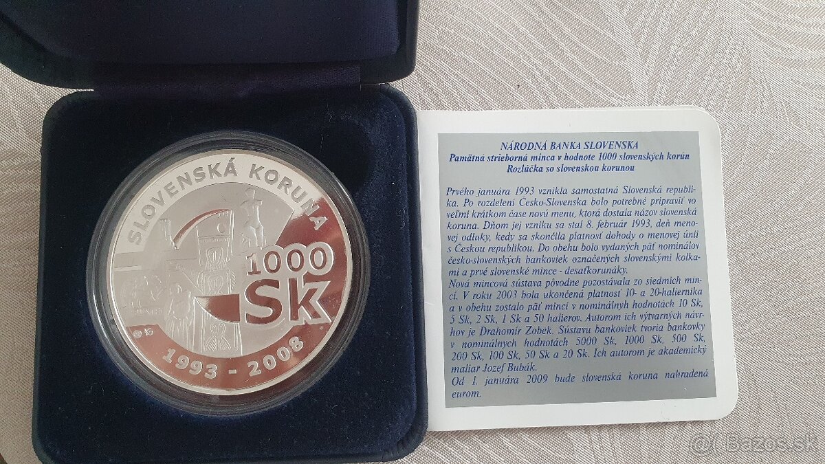 Strieborna minca 1000SK - rozlucka so slovenskou korunou