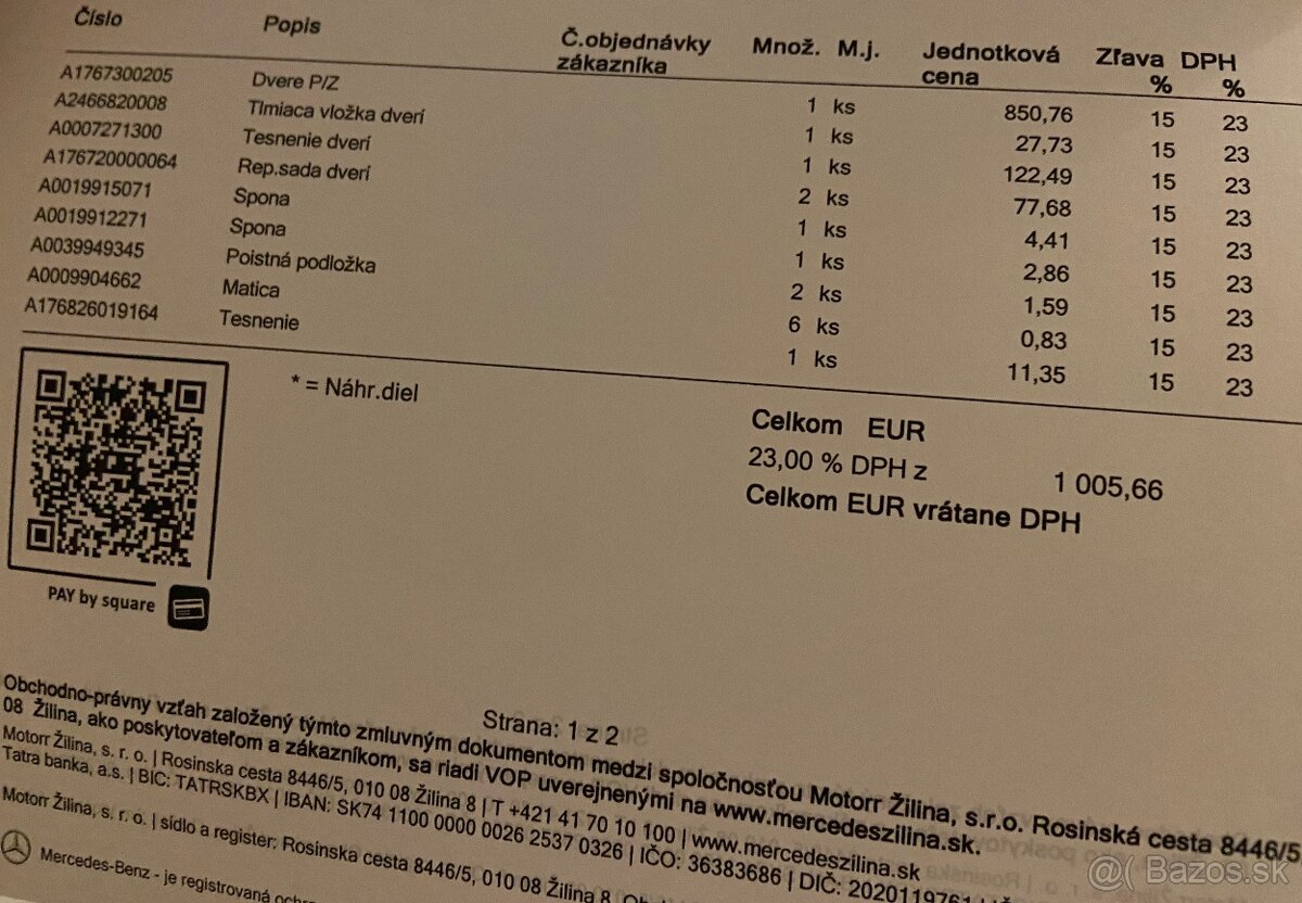 Originál diely zadné dvere A180