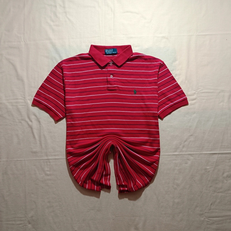 Polo Ralph Lauren červená pruhovaná polokošeľa tričko L