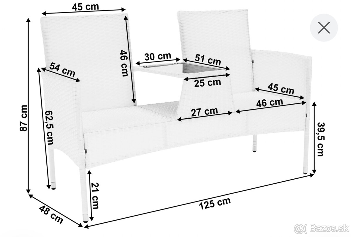 Záhradná lavica so stolíkom, biela, LALIT TYP 2