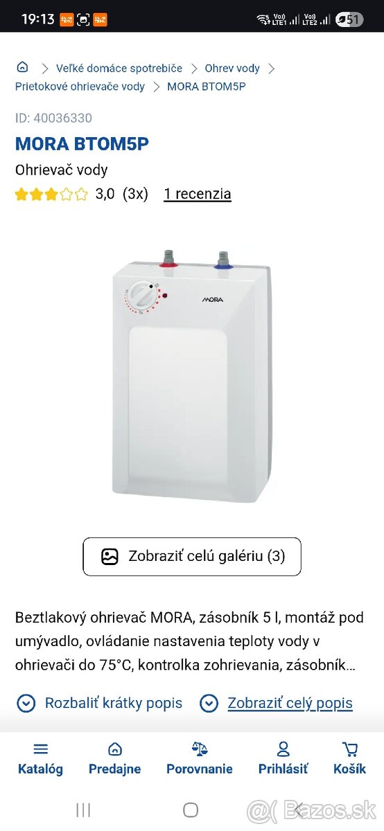 Bojler - Beztlakovy ohrievač 5l MORA BTOM5P