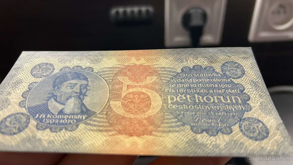 Bankovky 1.ČSR 5 korun 1921 Komenský