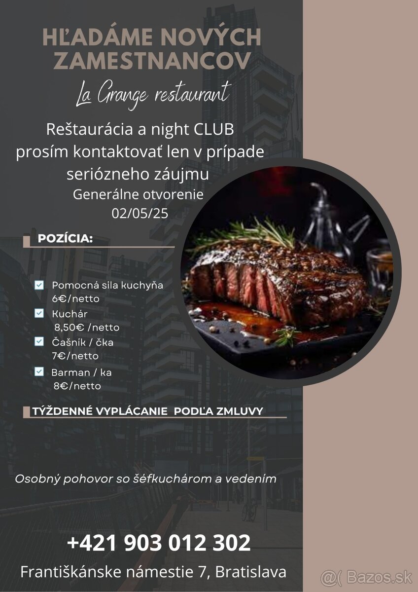 Čašník/čka Bratislava, Kuchár, pomocná sila kuchyňa