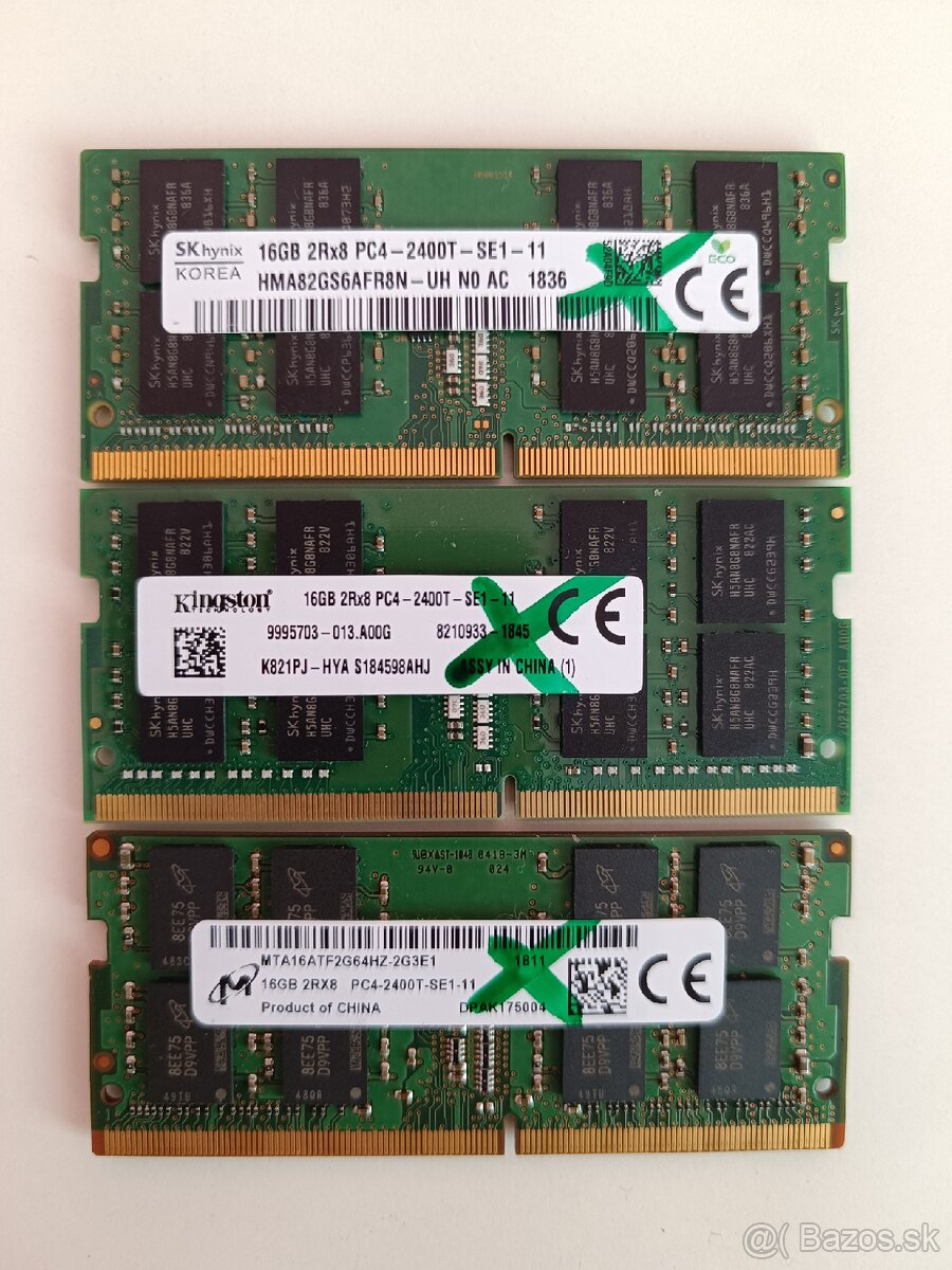 Pamäť RAM 16GB DDR4 SO-DIMM - nefunkčné/poškodené 5ks