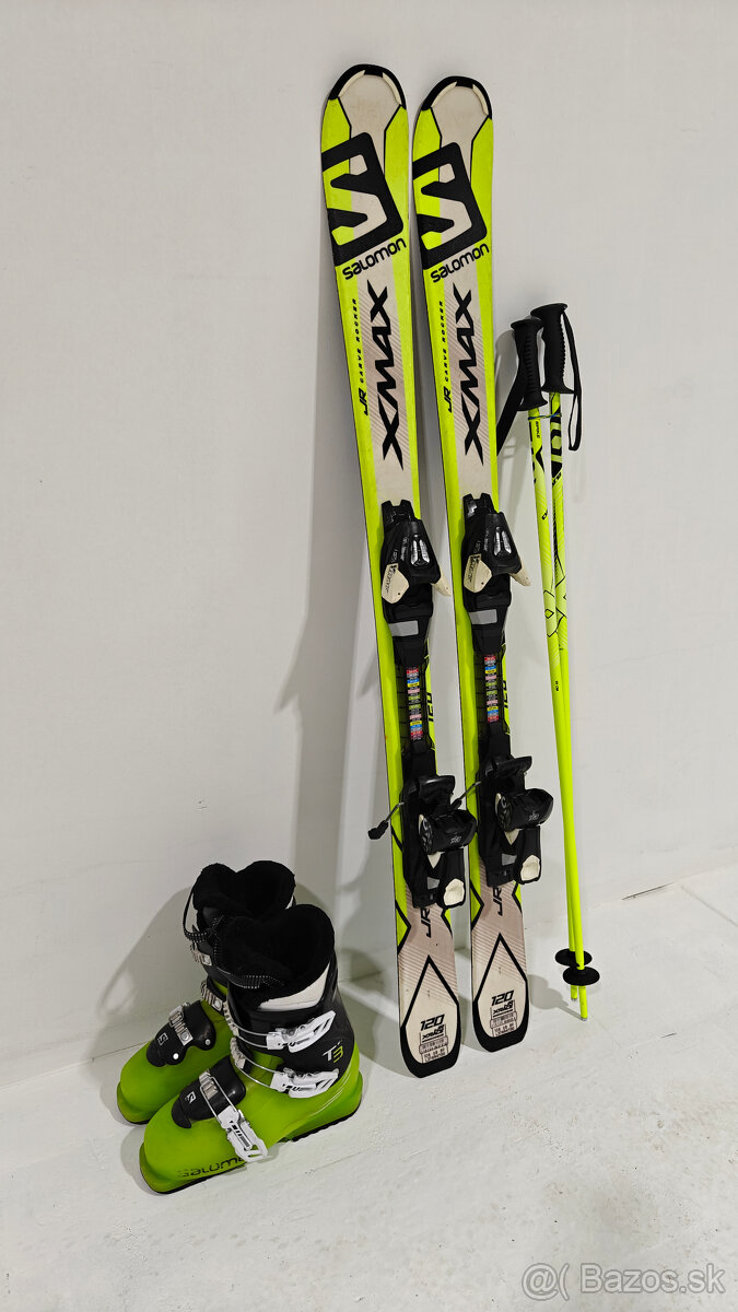LYŽE SALOMON XMAX 120CM + LYŽIARKY SALOMON 37,5EUR