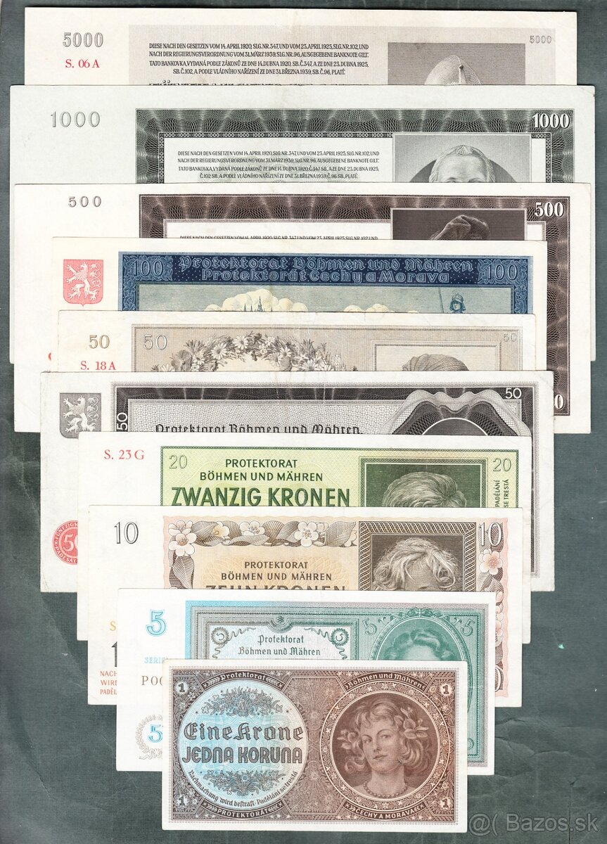 Staré bankovky PROTEKTORÁT KOMPLET SESTAVA