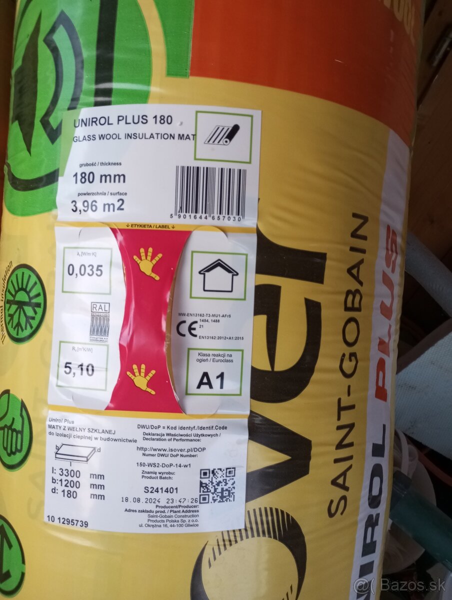 Predám 2 balíky tepelnej izolácie Isover Unirol Plus 180 mm