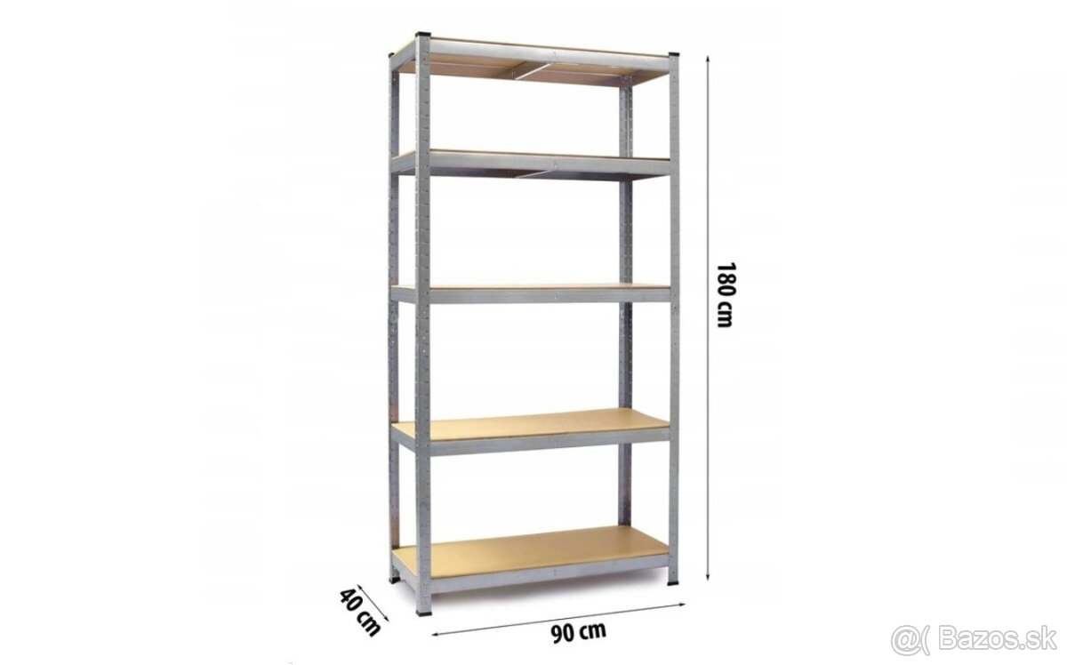 Regále 180x90x40 cm - pozinkované, 5 policové, 875kg nosnosť