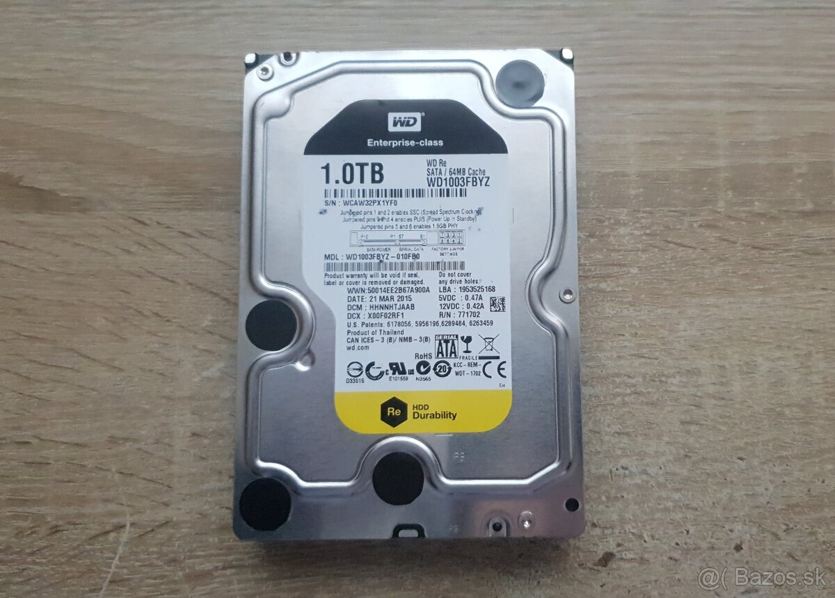 Predám 1TB HDD WD Re 7.2K 64MB SATA III 3.5'' WD1003FBYZ