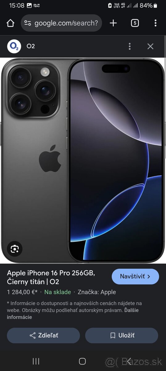 Apple iPhone 16 Pro 256GB, Čierny titán
