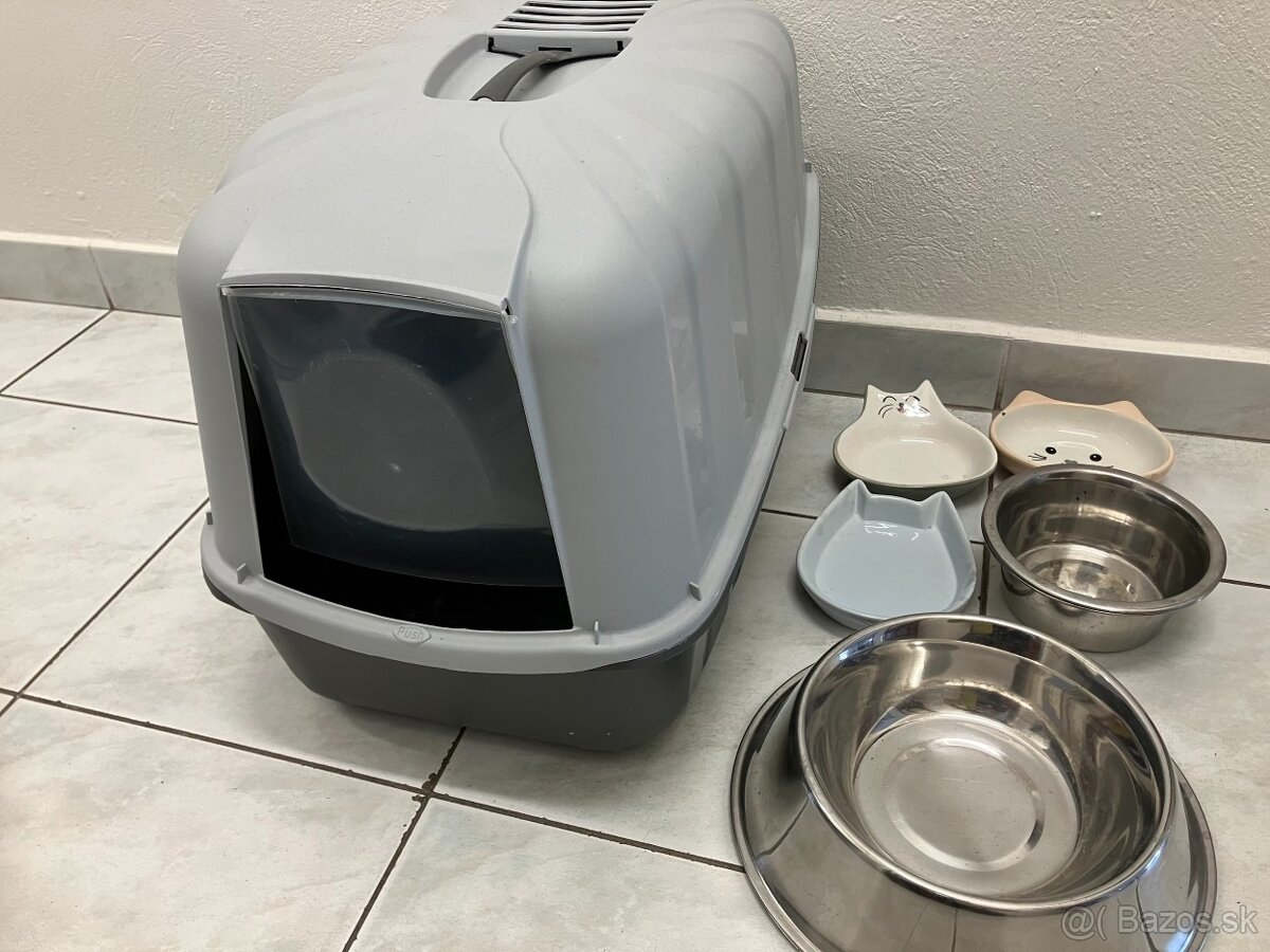 Mačacia toaleta a misky na krmivo