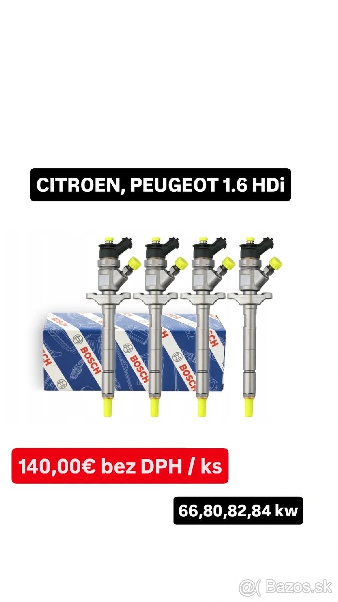 Repasované vstrekovače BOSCH 1.6 HDi - 66kw, 80kw