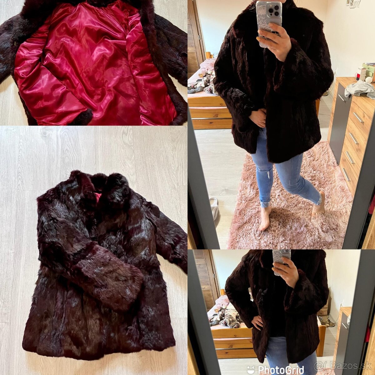 pravy zimny kozusinovy kabat-kozuch burgundy