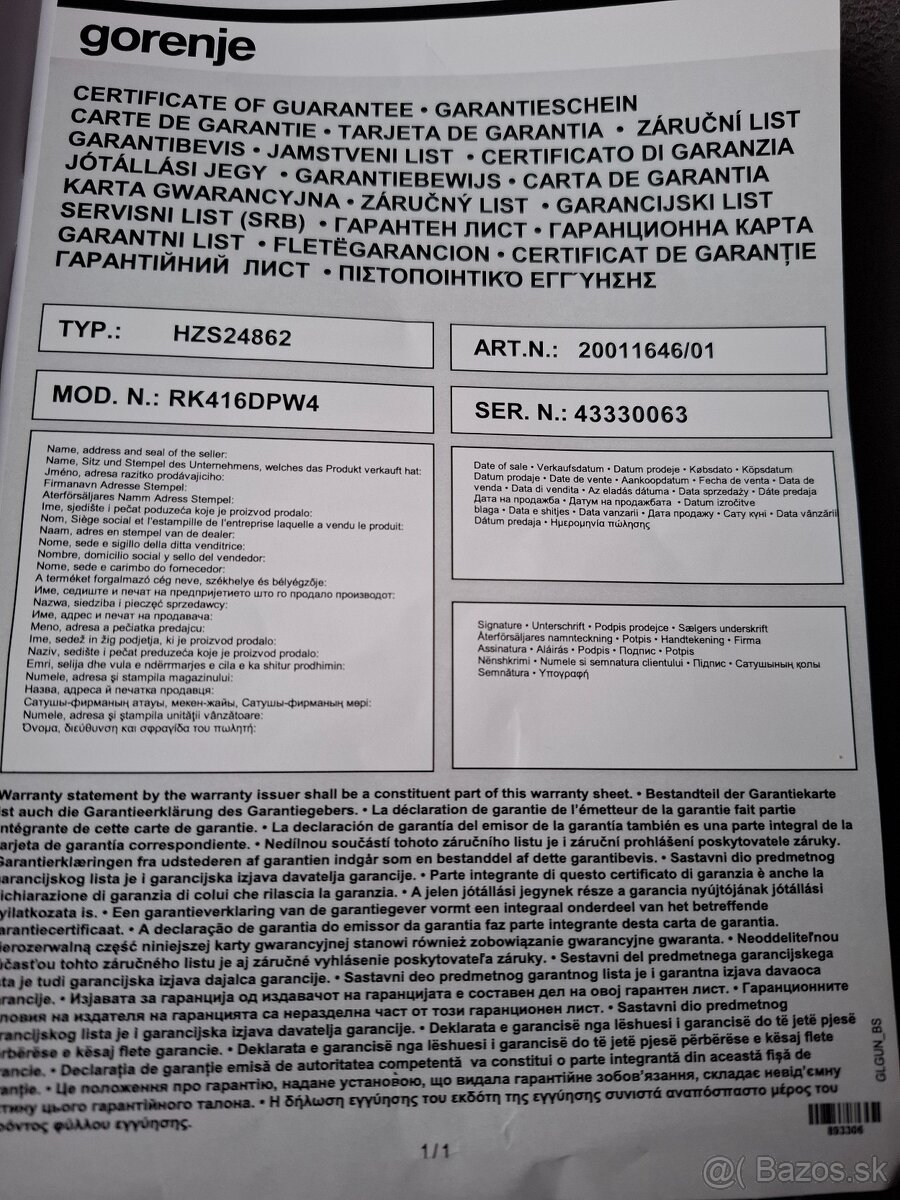 Predam chladničku s mrazákom Gorenje