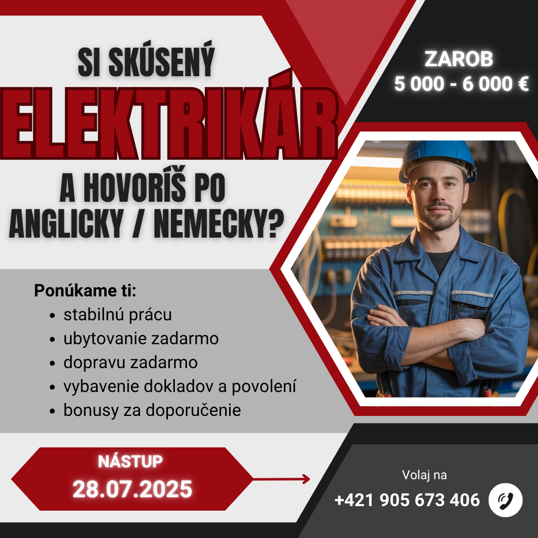 Elektrikár - nástup 28.7.2025 - štáty EU