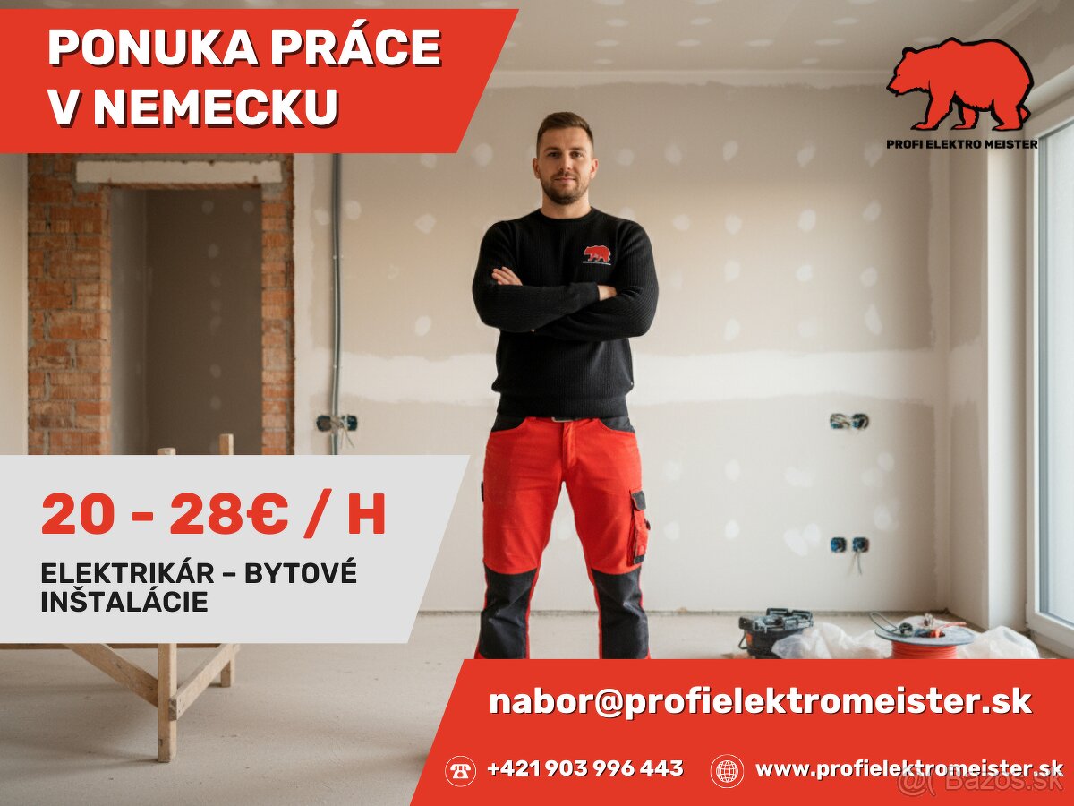 Nemecko – práca elektrikára 20–28 €/hod