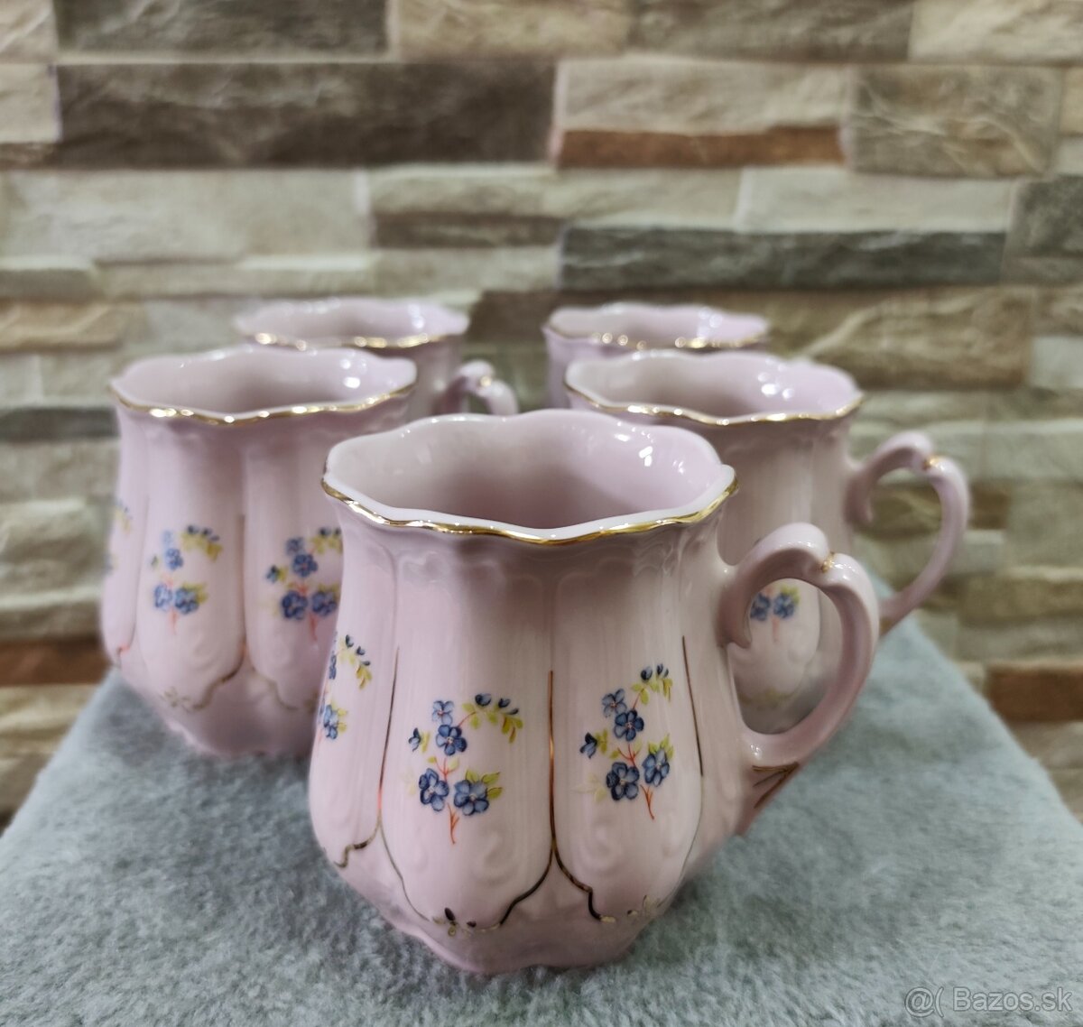 Růžový porcelán, 5 x hrníček - bucláček, Chodov