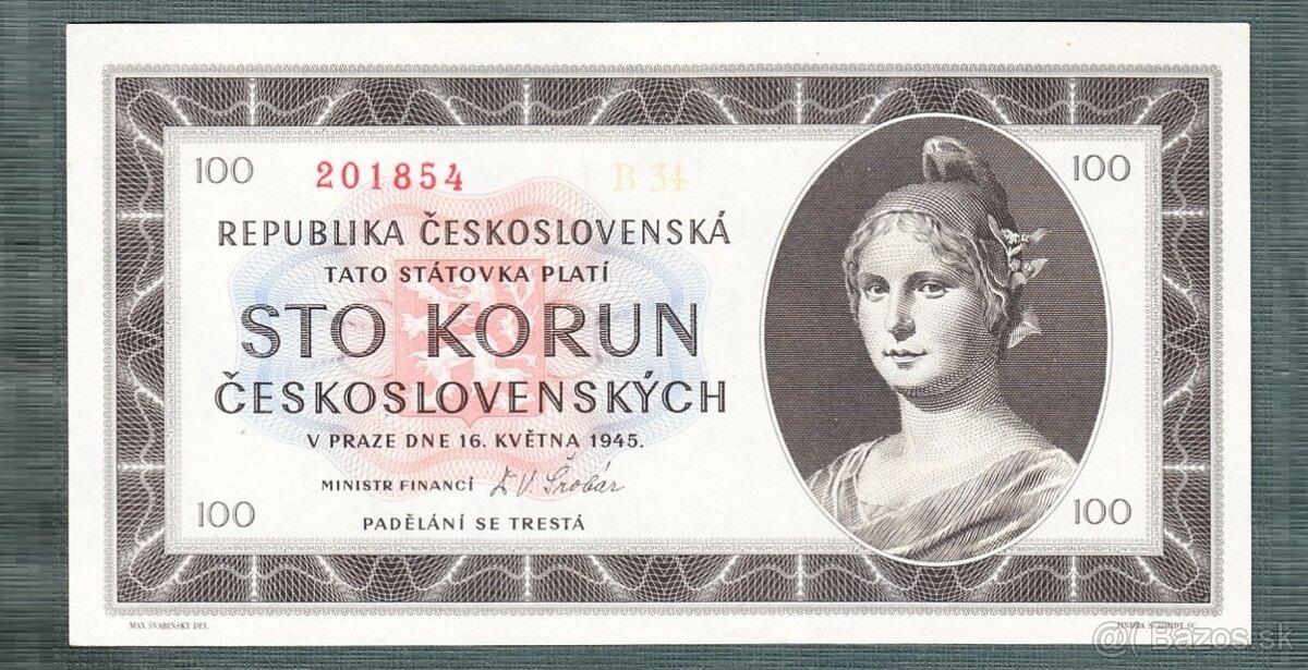 Staré bankovky - 100 kčs 1945 bezvadný stav UNC